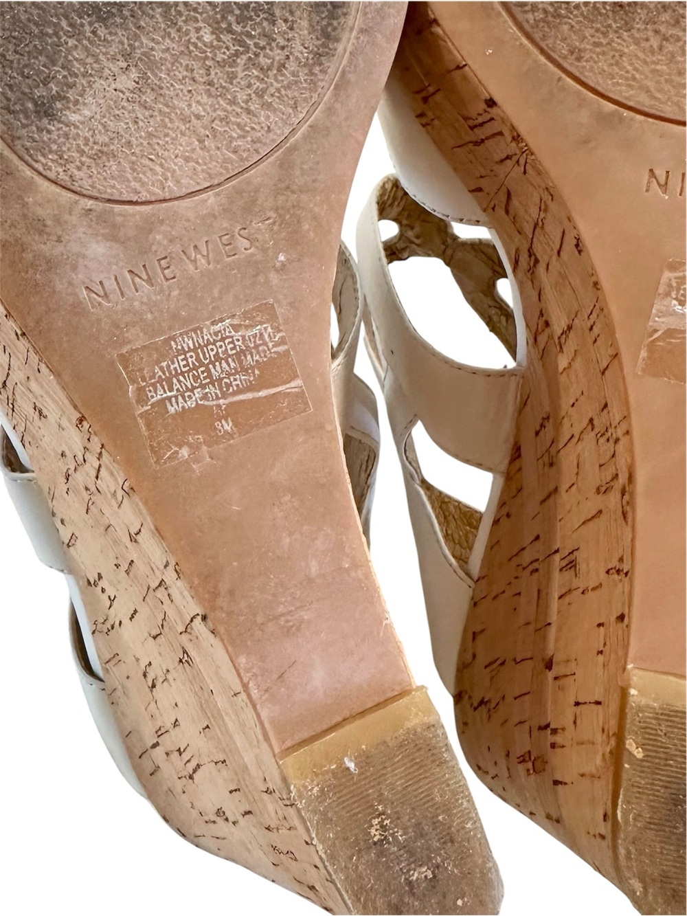 Nine West Ivory Strappy Cork Wedge Sandals - Size: 8 - Picture 7 of 11